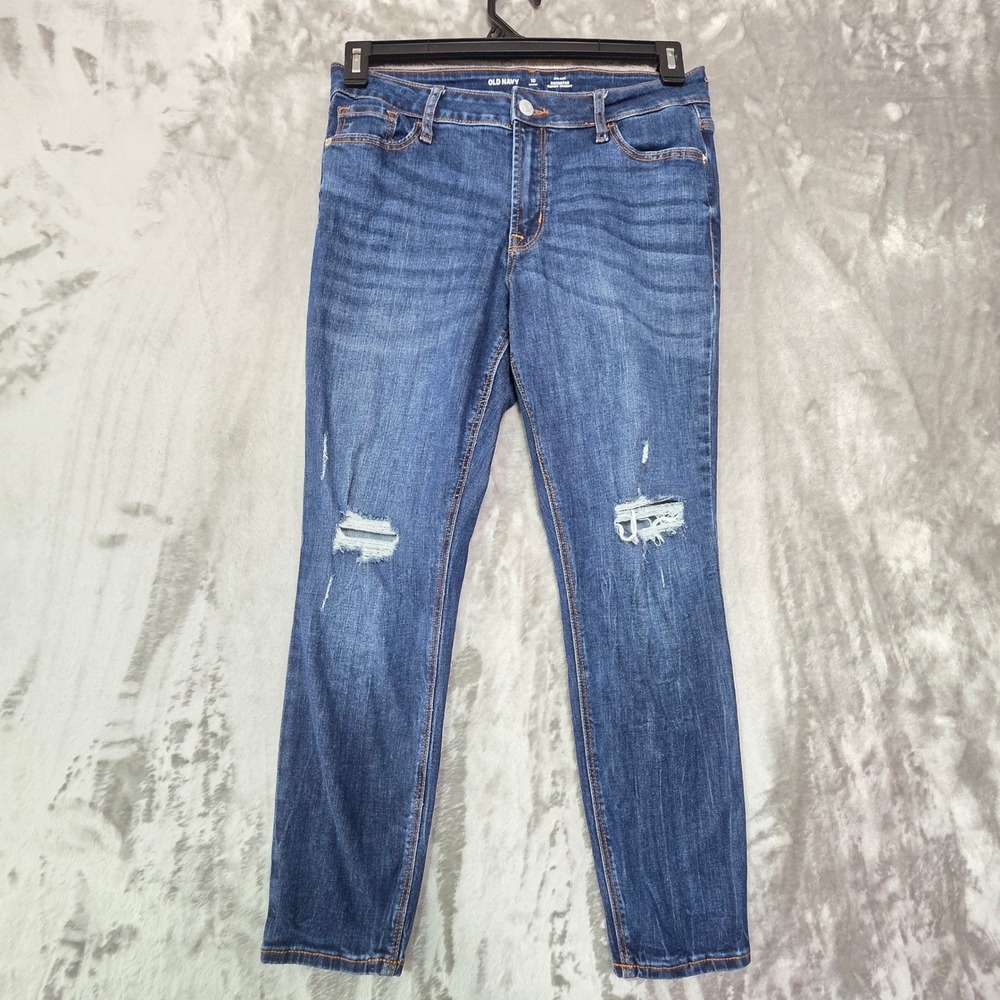 Old Navy Rockstar Super Skinny Jeans Womens 10 Short Distressed Dark Wash